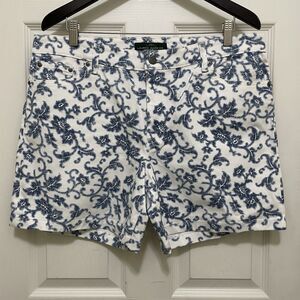 NEW LRL Lauren Jeans Co Ralph‎ White Denim Shorts Blue Floral Vine Sz 14 Vintage